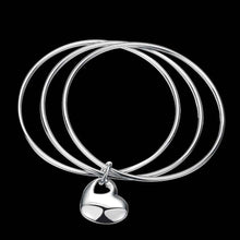 jewellery charms silver plated friendship bangle Triple Circle heart women pulseras bone SMTB175 ELY