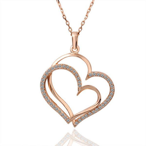 Gorgeous 18K Gold Plating necklaces twin heart collares mujer bone221 ELY