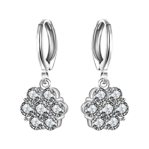 Gorgeous silver 925 channel earrings simulated pearl flower drop brincos Gift for her 623 ELY