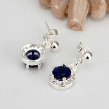 Gorgeous silver plated earings jewelry Inlaid Blue Stone drop cufflinks sport ELY
