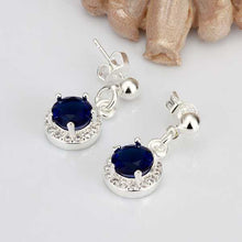 Gorgeous silver plated earings jewelry Inlaid Blue Stone drop cufflinks sport ELY