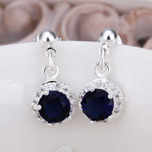 Gorgeous silver plated earings jewelry Inlaid Blue Stone drop cufflinks sport ELY