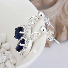 Gorgeous silver plated earings jewelry Inlaid Blue Stone drop cufflinks sport ELY