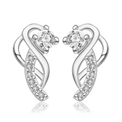 Gorgeous silver plated earings jewelry Moon hook white gem stud orecchini Hand Madeball 23 ELY