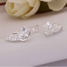 Gorgeous silver plated earings jewelry Moon hook white gem stud orecchini Hand Madeball 23 ELY