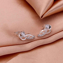 Gorgeous silver plated earings jewelry Moon hook white gem stud orecchini Hand Madeball 23 ELY
