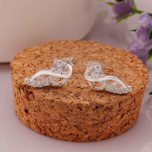 Gorgeous silver plated earings jewelry Moon hook white gem stud orecchini Hand Madeball 23 ELY