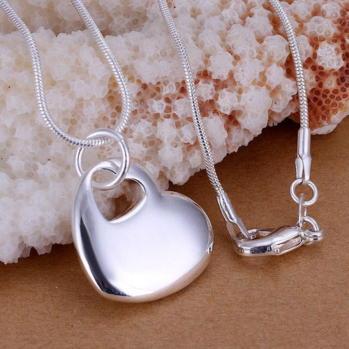 Gorgeous silver plated pendant necklace Heart Center collier wedding jewelry ELY
