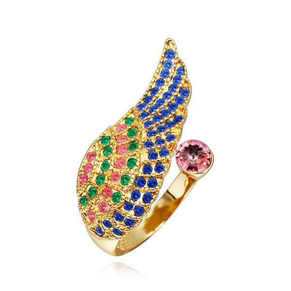 18K Gold Plated engagement ring wing colorful men ring collier plastron femme199 ELY