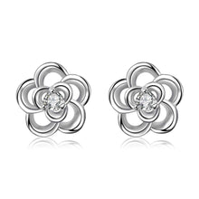 silver 925 earings Hollow double flower stud brinco jewelry ELY
