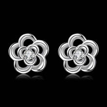 silver 925 earings Hollow double flower stud brinco jewelry ELY
