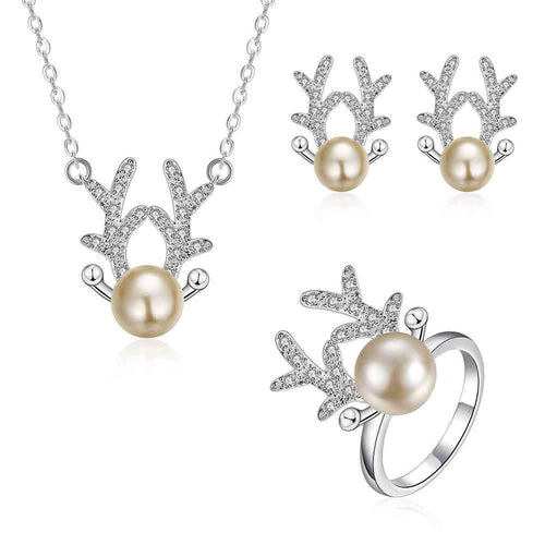 silver jewelry sets Antler Necklace+Ring+Earrings Sets wedding jewelry 6 ELY