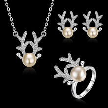 silver jewelry sets Antler Necklace+Ring+Earrings Sets wedding jewelry 6 ELY