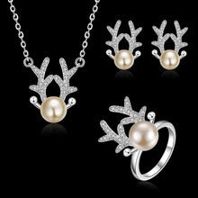 silver jewelry sets Antler Necklace+Ring+Earrings Sets wedding jewelry 6 ELY