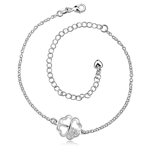 silver plated anklet Clover white leg bracelet Personalized SMTA 3 ELY
