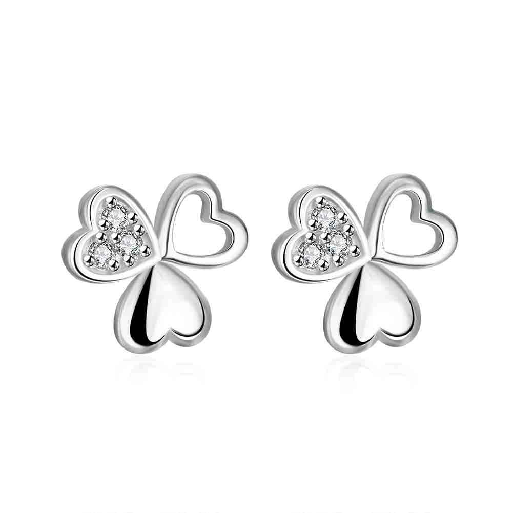 silver plated earings Cute Zircon Heart stud orecchini Elegant ELY