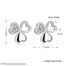 silver plated earings Cute Zircon Heart stud orecchini Elegant ELY
