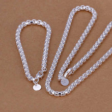 silver plated jewelry set Round Grid Necklae&Bracelet Sets charm 34 ELY