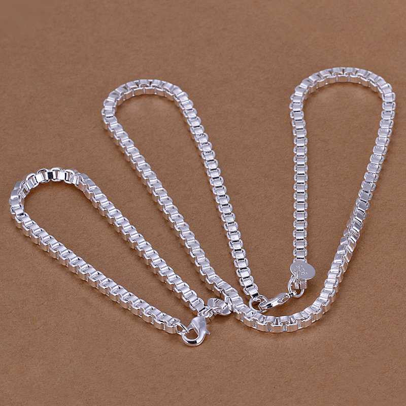 silver plated jewelry set Round Grid Necklae&Bracelet Sets charm 34 ELY