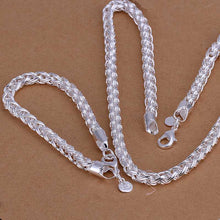 silver plated jewelry set Round Grid Necklae&Bracelet Sets charm 34 ELY