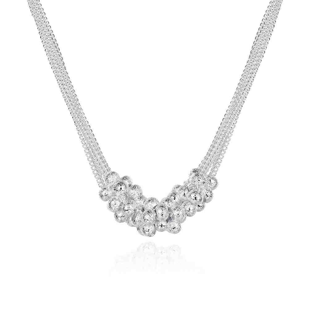 silver plated pendant necklace Six Line Gloss Bead collares143 ELY