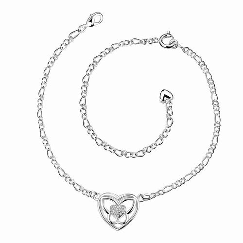 silver plated bracelet anklets Heart set crystal ankle bracelet bone ELY