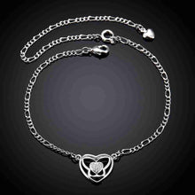 silver plated bracelet anklets Heart set crystal ankle bracelet bone ELY
