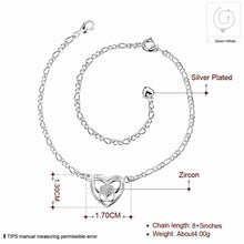 silver plated bracelet anklets Heart set crystal ankle bracelet bone ELY