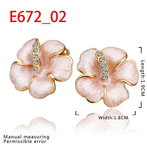 18K Gold Plated earrings pink flower stud earrings pendientes bear Hand Madeball 81 ELY