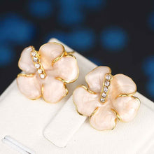 18K Gold Plated earrings pink flower stud earrings pendientes bear Hand Madeball 81 ELY