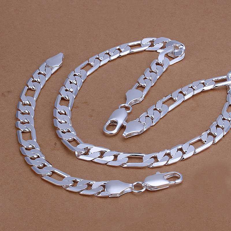 silver plated jewelry set 8M flat Necklace&Bracelet Sets diy 31 ELY