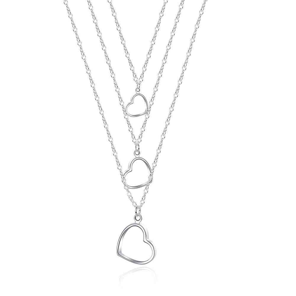 silver plated pendants Double Heart Tag collier femme bijoux women113 ELY