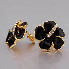 18k gold plated earrings black flower stud earrings boucle d'oreille femme bone 47 ELY