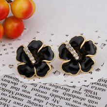 18k gold plated earrings black flower stud earrings boucle d'oreille femme bone 47 ELY