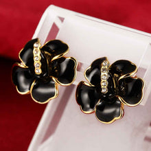 18k gold plated earrings black flower stud earrings boucle d'oreille femme bone 47 ELY