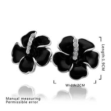 18k gold plated earrings black flower stud earrings boucle d'oreille femme bone 47 ELY