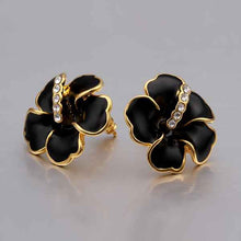 18k gold plated earrings black flower stud earrings boucle d'oreille femme bone 47 ELY