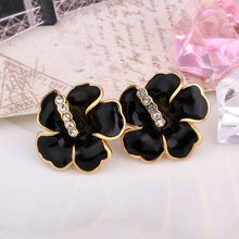 18k gold plated earrings black flower stud earrings boucle d'oreille femme bone 47 ELY