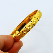 24k gold plated charms bangle garving flower women pulseras joias HBB 48 ELY