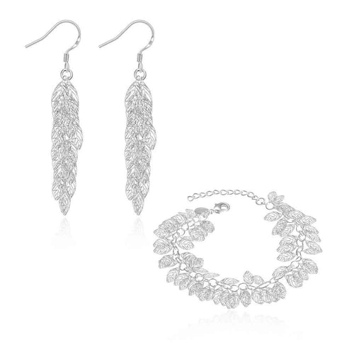 silver jewelry set Leaf earrings + bracelet Sets sport 67 ELY