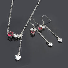 silver jewelry set red drop heart E+N Sets bone 6 ELY