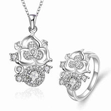 silver jewelry sets Climbing vine Rhinestone ring+necklace african jewelry set joias 45 ELY