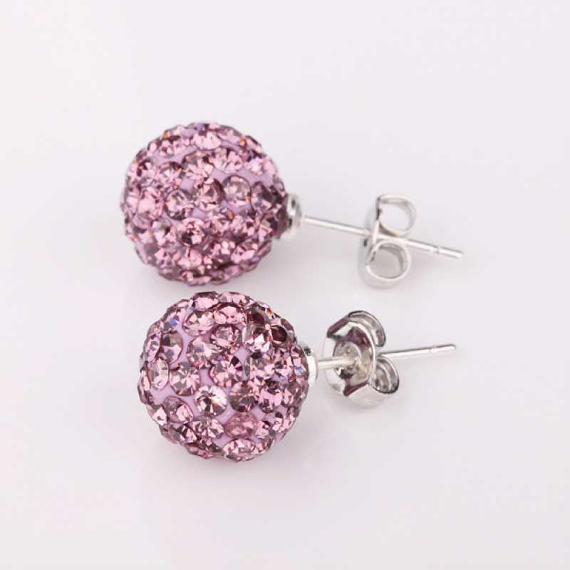 Shamballa earrings violet crystal stud orecchini bijoux women ELY