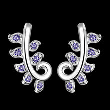 silver earrings Willow leaf crystal stud brincos jewelry 392 ELY