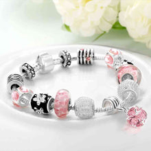 silver plated bracelet charms Pink ball pulseira masculina PFDH 37 ELY