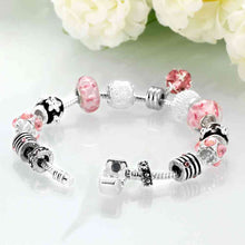 silver plated bracelet charms Pink ball pulseira masculina PFDH 37 ELY