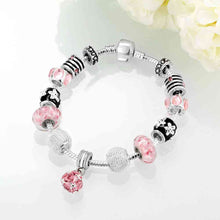 silver plated bracelet charms Pink ball pulseira masculina PFDH 37 ELY