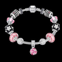 silver plated bracelet charms Pink ball pulseira masculina PFDH 37 ELY