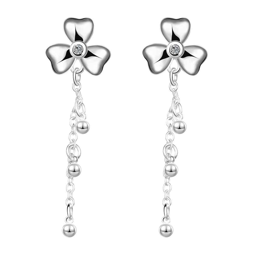 silver plated earings jewelry Clover flower stud pendientes to us bear joias 19 ELY