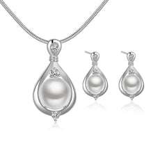 silver plated jewelry set big imitation pearl necklace+earrings+rings Sets 58 ELY